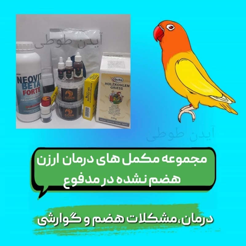 مجموعه مکمل های درمان ارزن هضم نشده در مدفوع طوطی